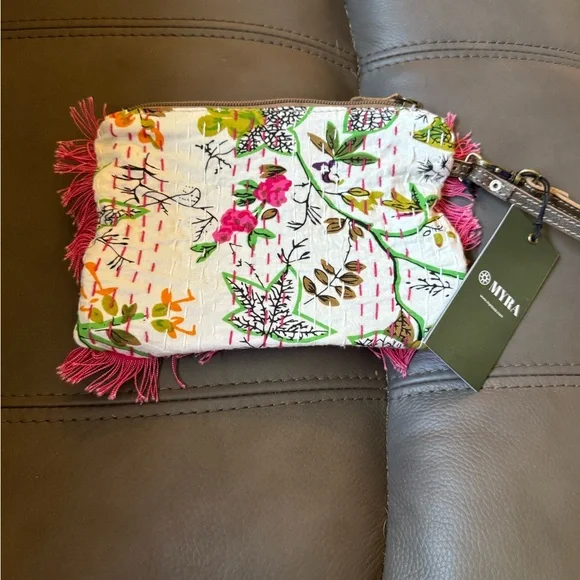 Myra Bag Pink and Brown Floral Wristlet Clutch - Picture 2 of 2